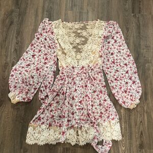 For Love And Lemons Floral Lace Robe - Pink and Cream